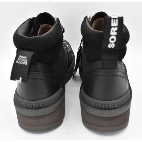 Sorel Womens Size 7.5 Hi Line Hiker Jet Black Waterproof Leather Lace Up Boots - Picture 4 of 12